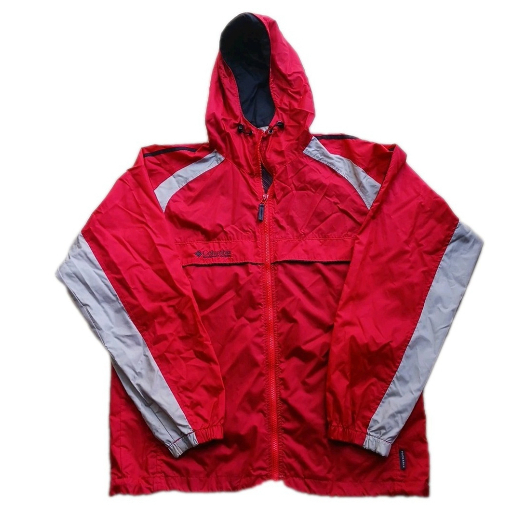 Columbia Mens Hooded Windbreaker Red Grey Medium Hiking